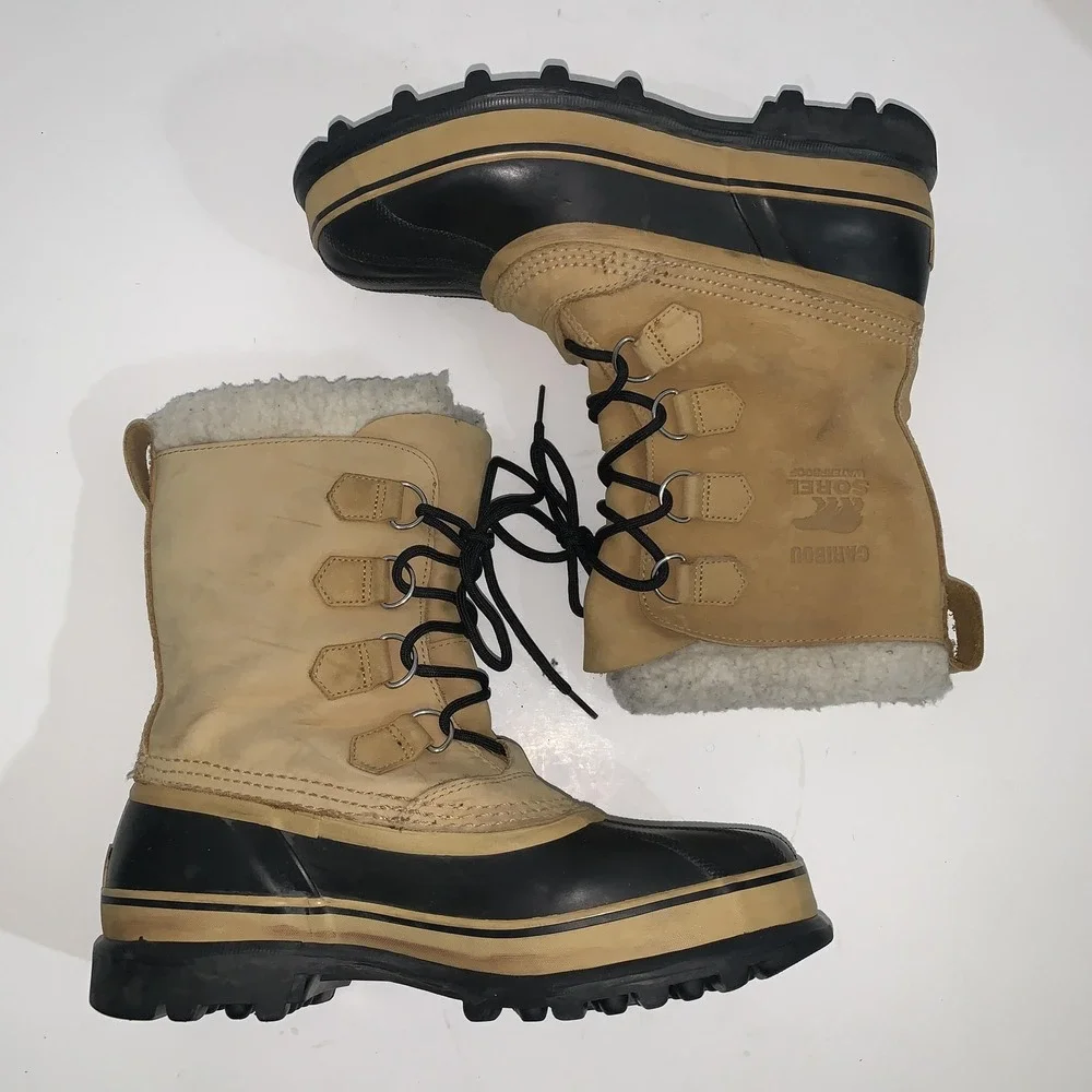 Sorel Caribou Boots Mens Size 9 Brown Nubuck Waterproof Snow Lace Up NM1000-281